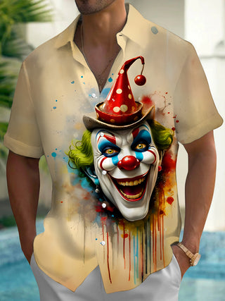 men's funny joker print short sleeve shirt front view