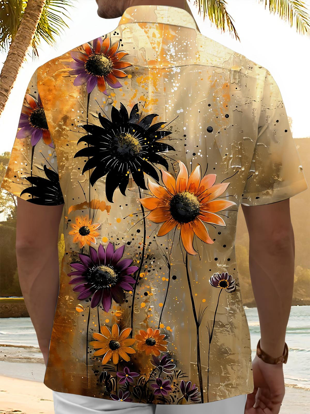 Sunflower Print Men's Pocket Short Sleeve Shirts