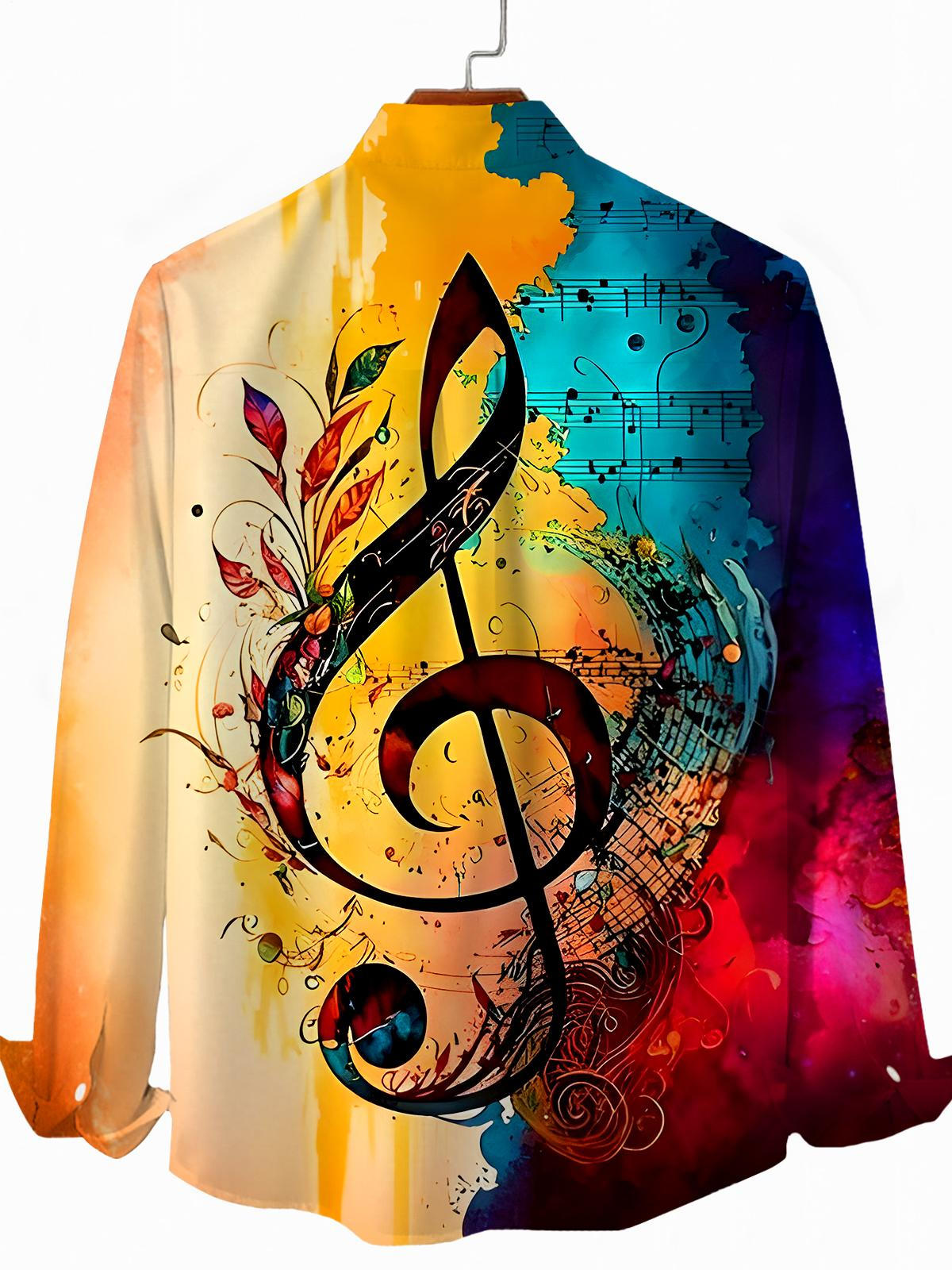 Musical Note Men's Pocket Long Sleeve Shirts