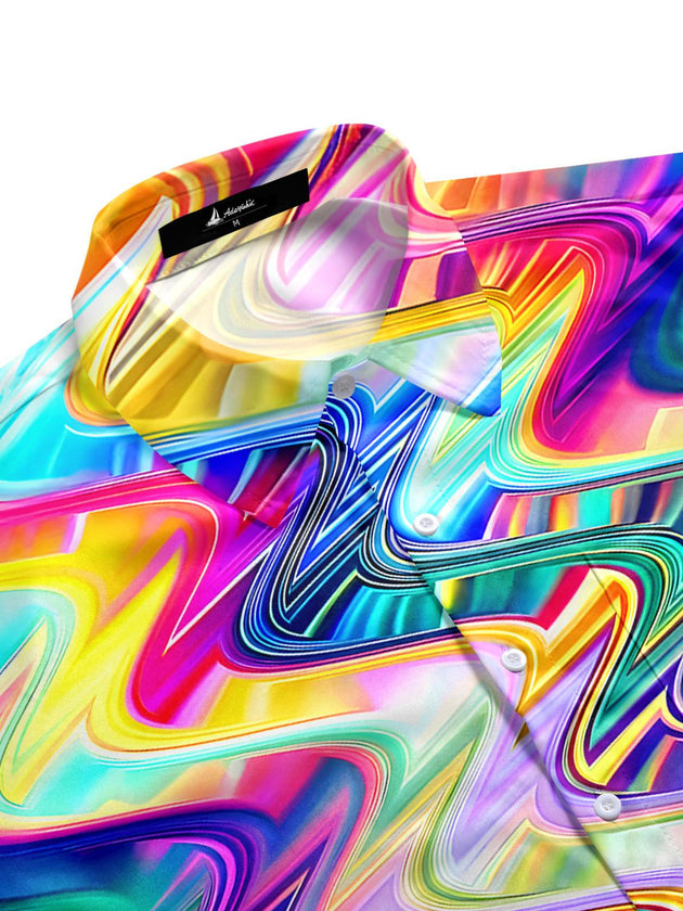 Men's tie dye abstract print short sleeve shirt side view