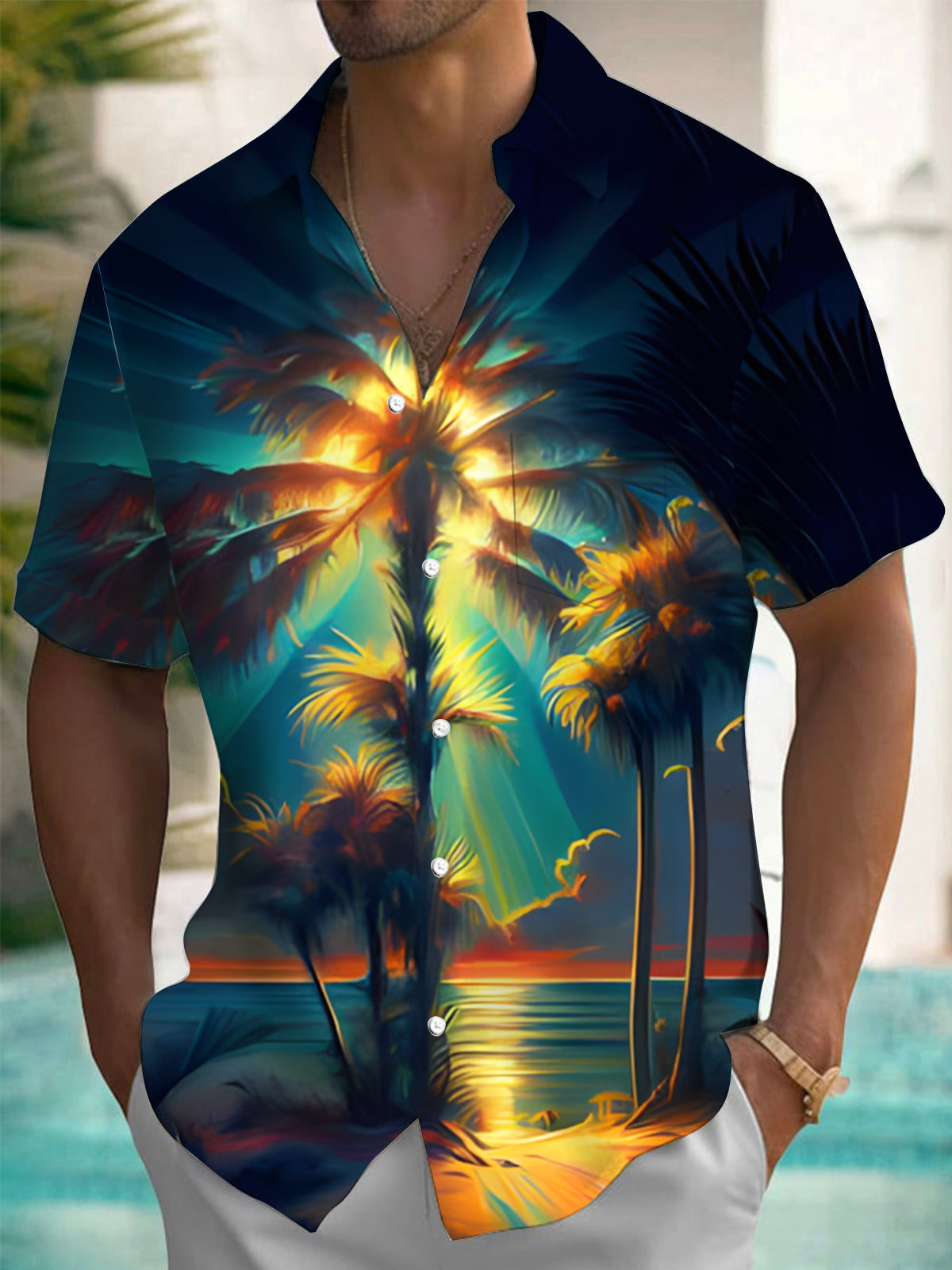 Coconut Tree Men's Pocket Short Sleeve Shirts