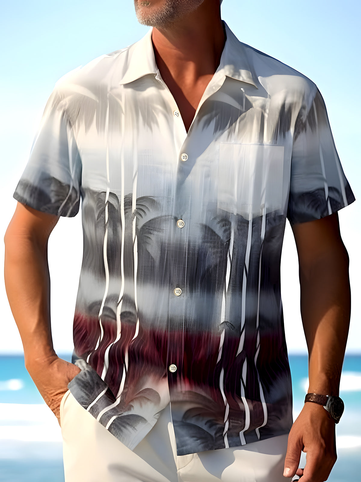 Coconut Tree Men's Pocket Short Sleeve Shirts