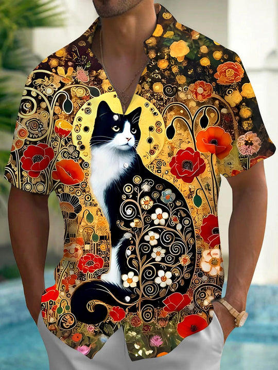 Men's short sleeve floral shirt front view