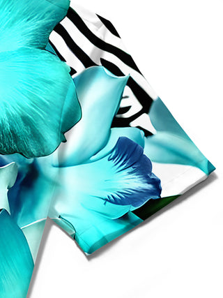 Men's floral short sleeve shirt close-up detail