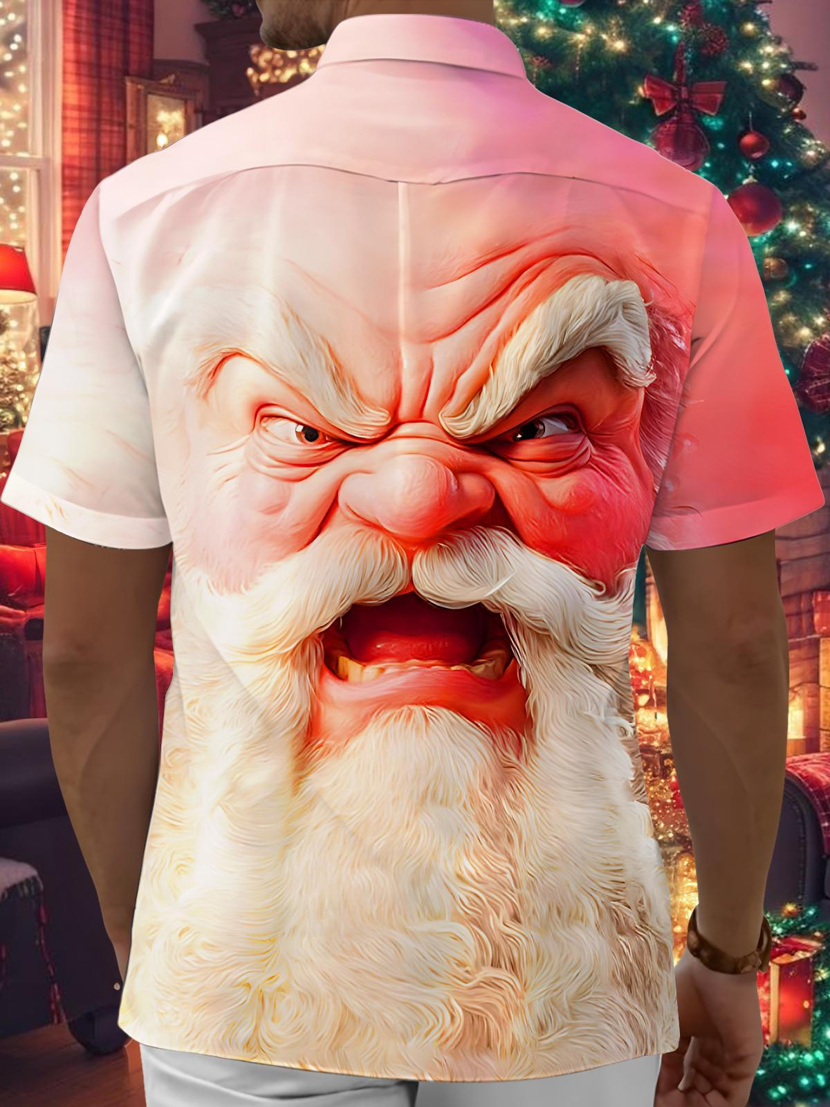 Funny Angry Santa Claus Xmas Men's Pocket Short Sleeve Shirts