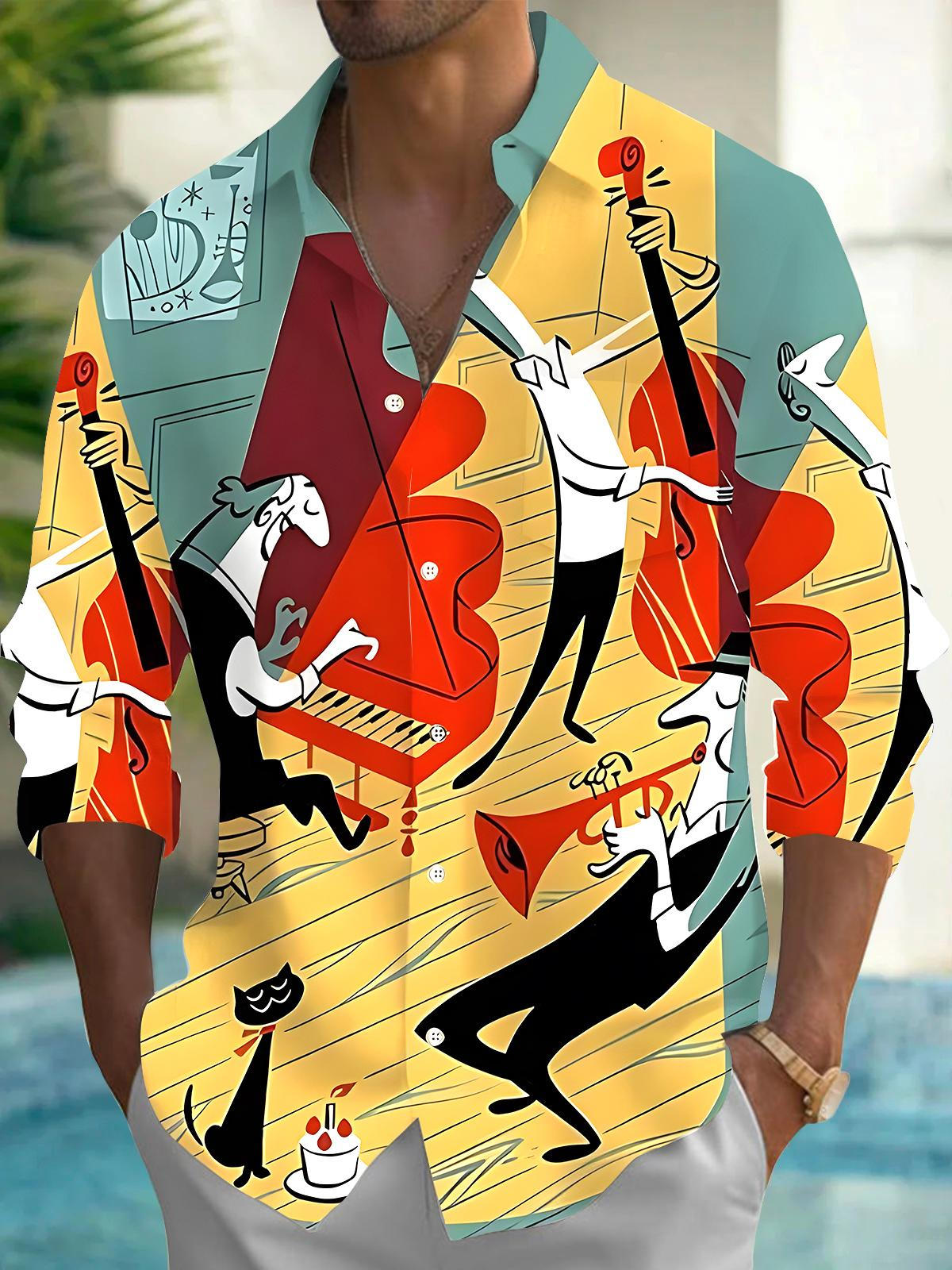 Retro Music Men's Pocket Long Sleeve Shirts