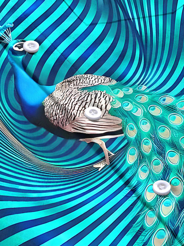 men's peacock print short sleeve flat lay shirt