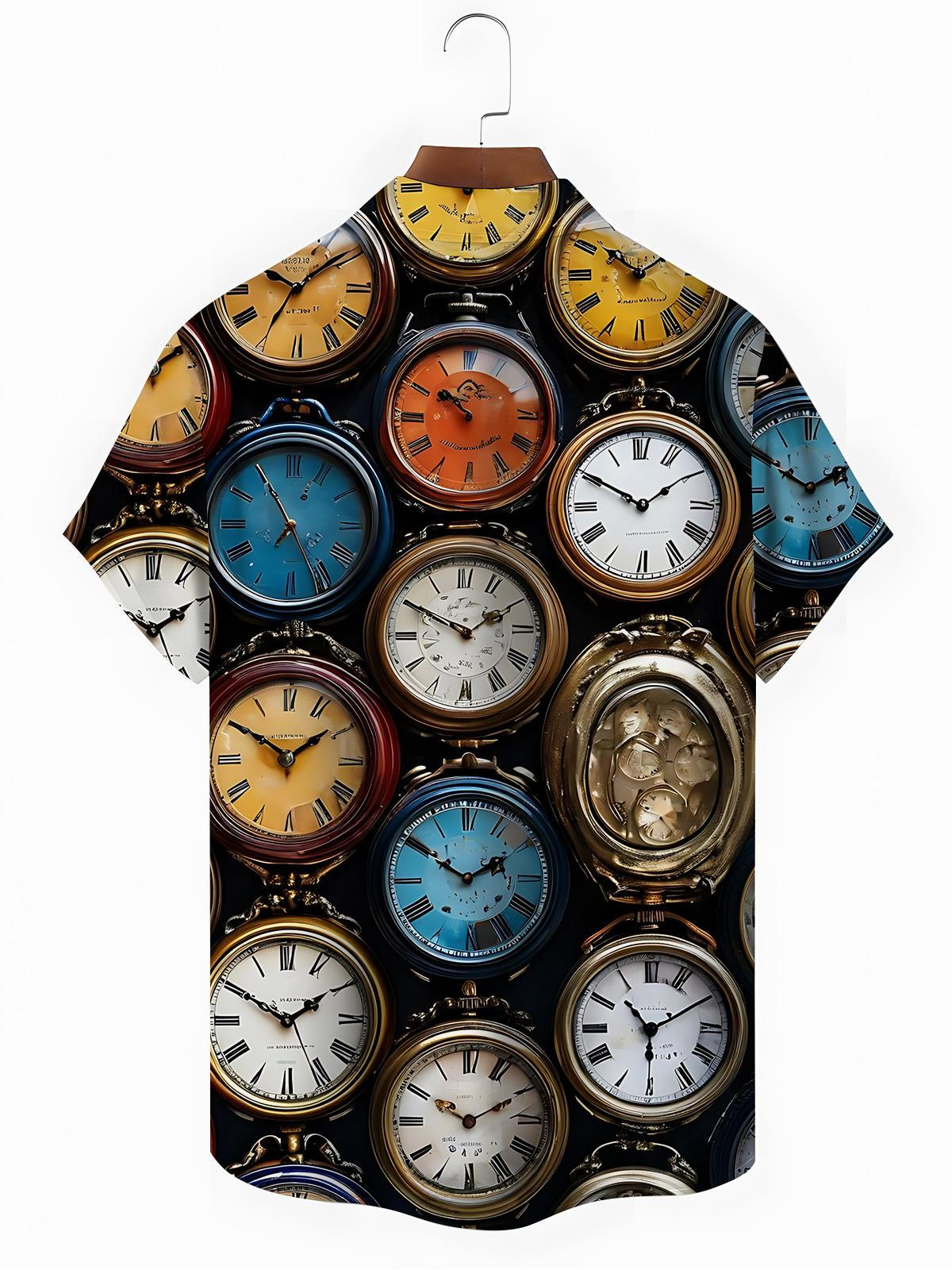 Pocket Watch Print Men's Pocket Short Sleeve Shirts