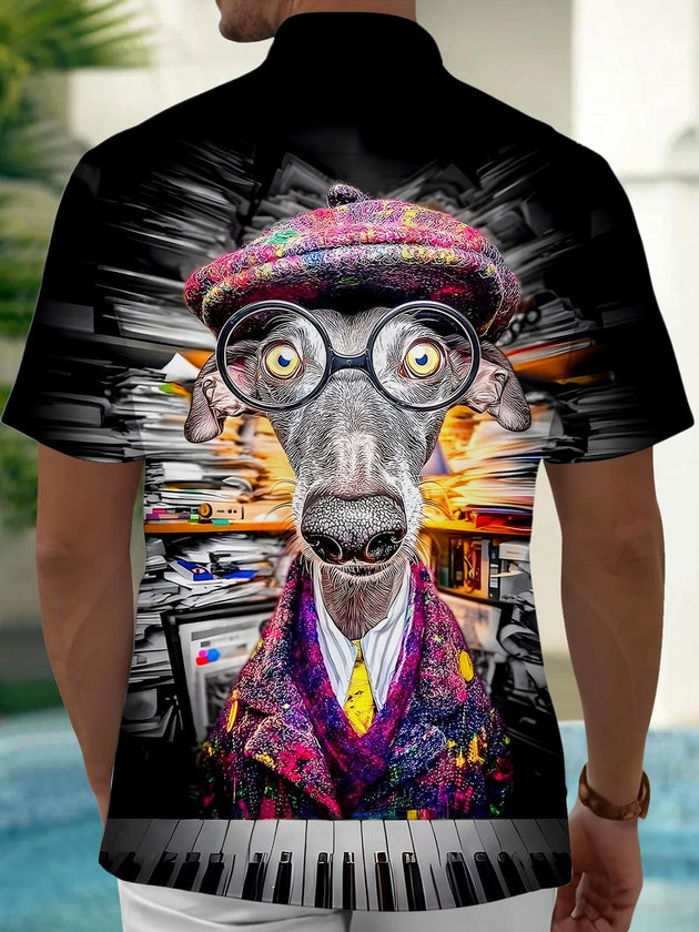 Men's funny dog music print short sleeve shirt back view