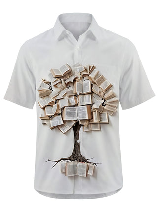Men's Book Tree Print Short Sleeve Shirt Front View