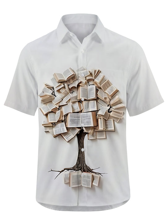 Men's Book Tree Print Short Sleeve Shirt Front View