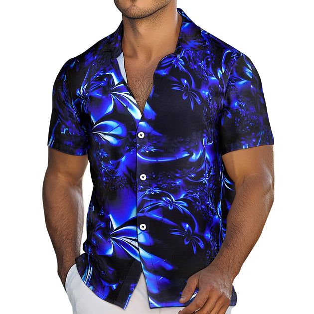 Flower Shirt Men Gradient Floral Trendy Button Down Shirts Short Sleeve Holiday Beach Tops for Travel Beach Vacation honest