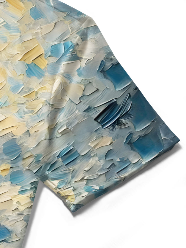men's art print shirt close-up short sleeve