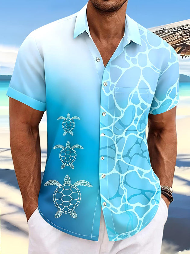 Hawaiian Sea Turtle Men's Pocket Short Sleeve Shirts