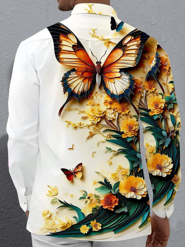 Men's floral long sleeve shirt back view