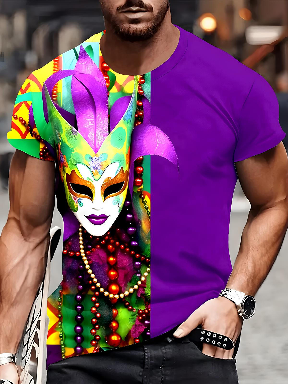 Mardi Gras Round Neck Short Sleeve Men's T-shirt