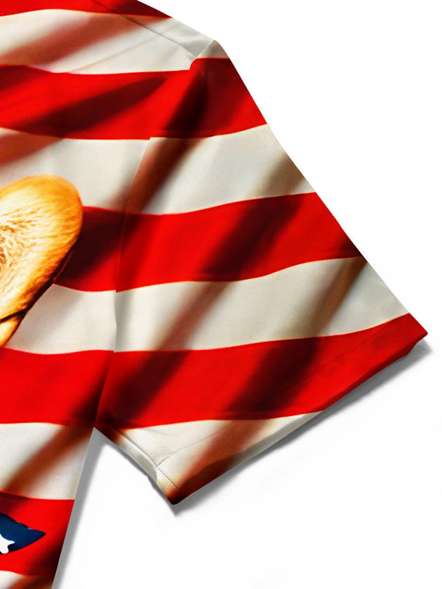 Men's American flag print short sleeve shirt close-up detail view