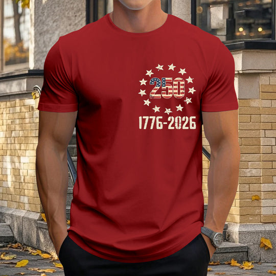 Men casual short sleeve American flag print graphic t-shirt lifestyle front view for Independence Day