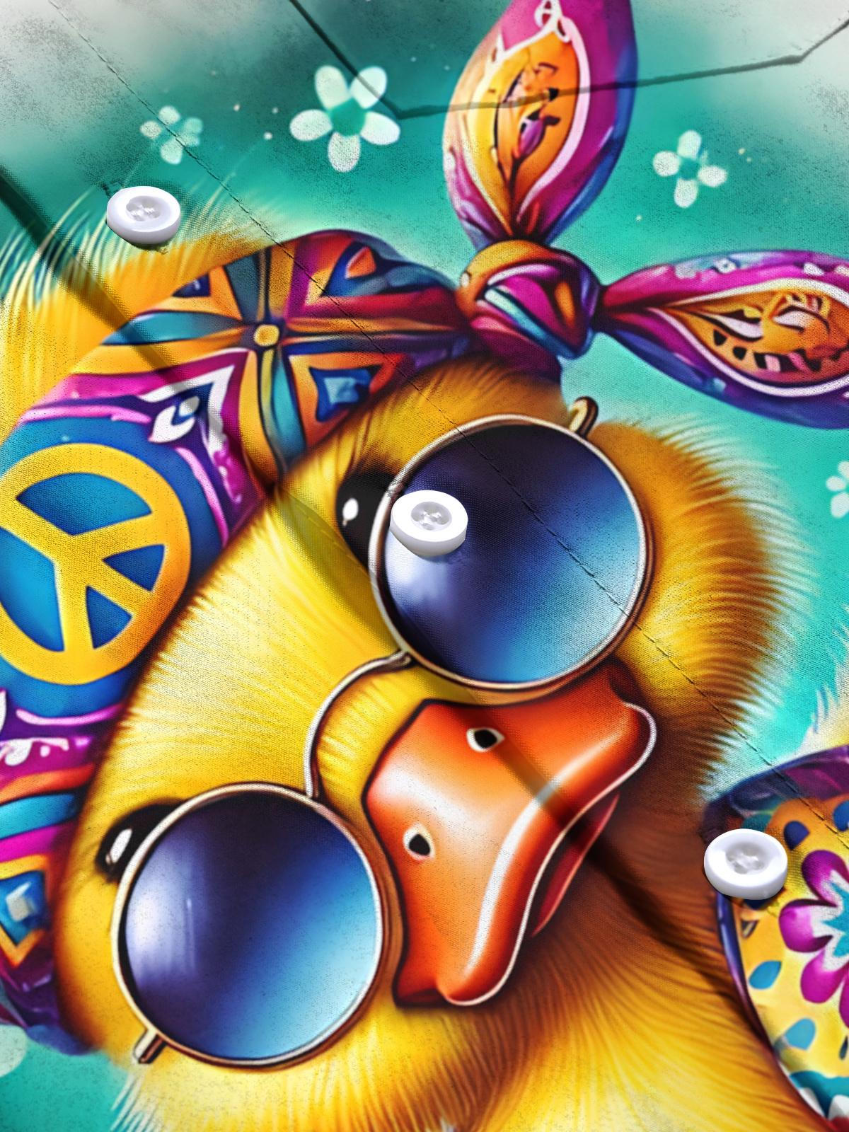 Hippie Yellow Duck Print Men's Pocket Long Sleeve Shirts