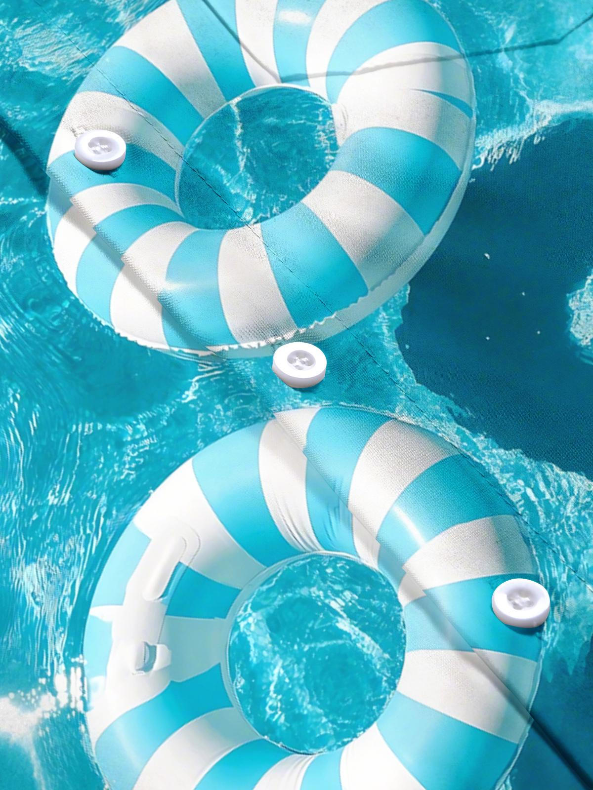 Swimming Ring Print Men's Pocket Short Sleeve Shirts