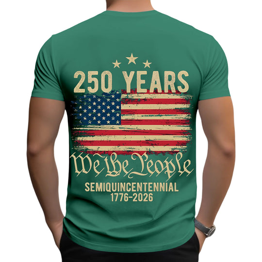 Men casual short sleeve American flag print graphic tee lifestyle half-side view for Independence Day