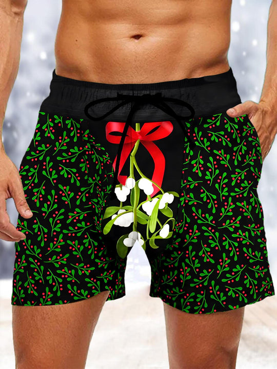 Men's floral casual shorts front view for Christmas holiday party