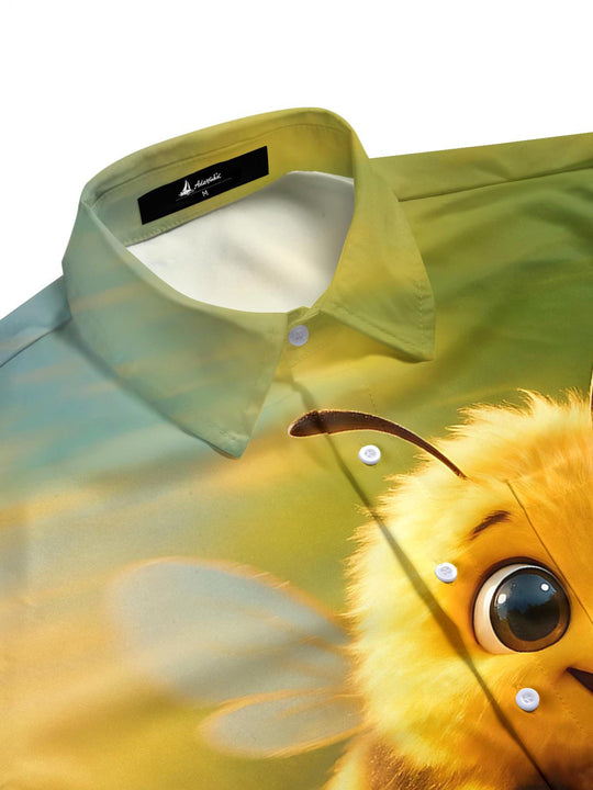 Men's bee print half sleeve shirt side view