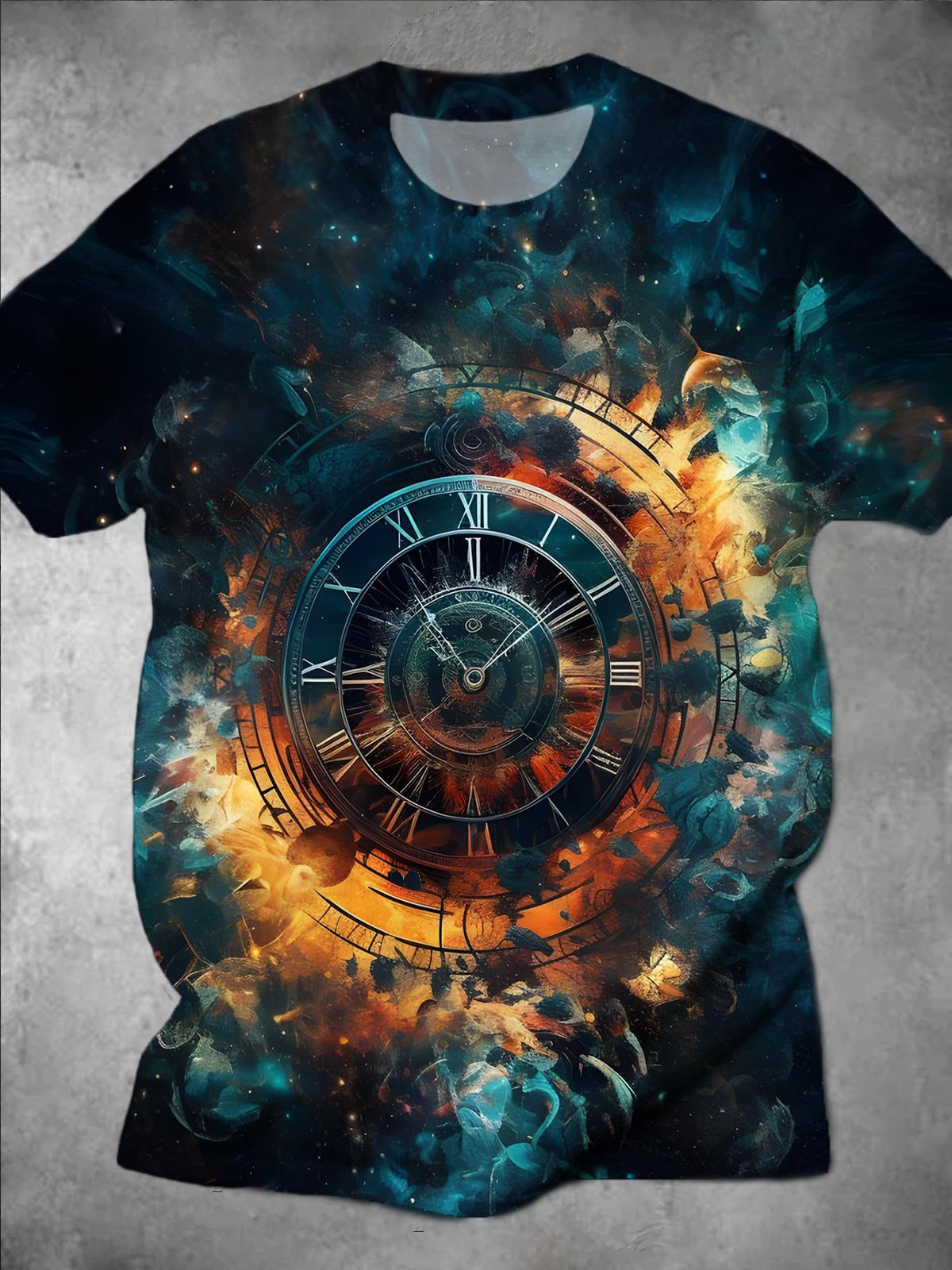 Abstract Clock Round Neck Short Sleeve Men's T-shirt