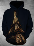 Eiffel Tower Long Sleeve Hooded Pocket Men's Top