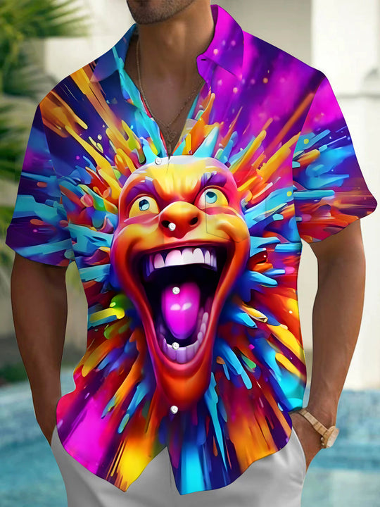 Men's abstract print short sleeve shirt front view