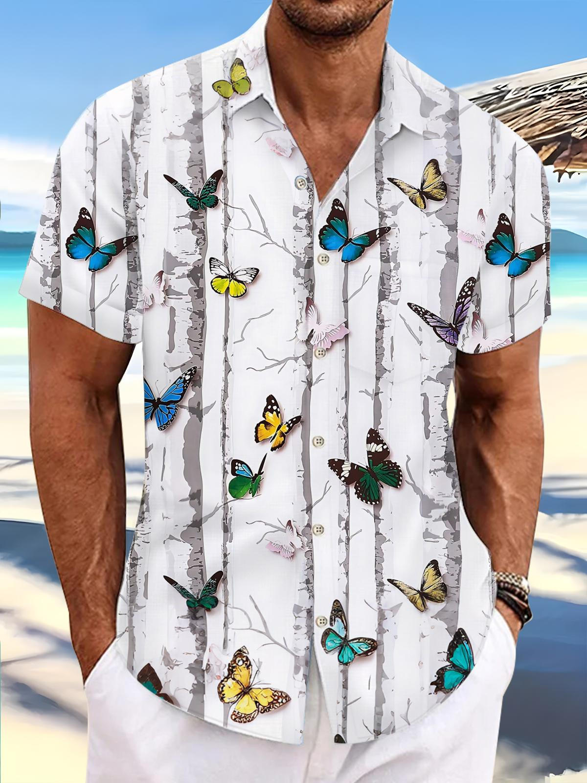 Butterfly Print Men's Pocket Short Sleeve Shirts