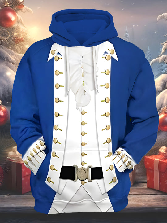 Men's funny Christmas long sleeve pullover hoodie front view for holiday party