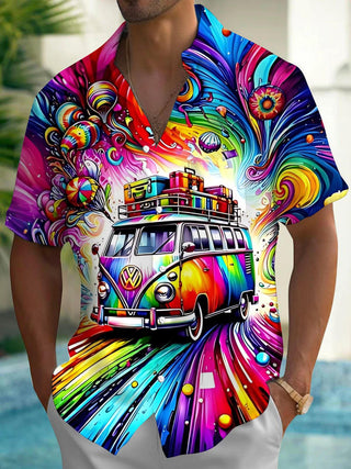 Men's Car Print Short Sleeve Shirt Front View