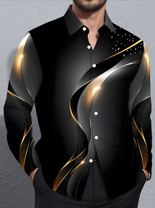 Men abstract print long sleeve shirt front view