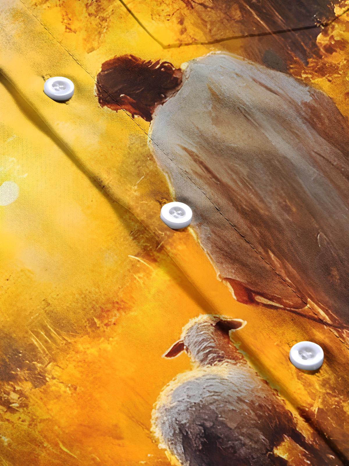 Jesus Sheep Print Men's Pocket Short Sleeve Shirts