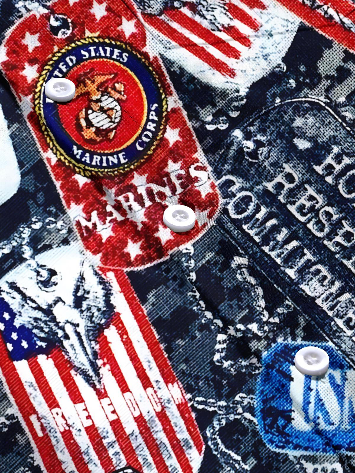 American Flag Print Men's Pocket Short Sleeve Shirts