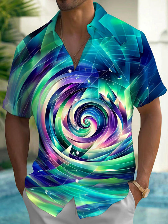 Men abstract print short sleeve shirt front view