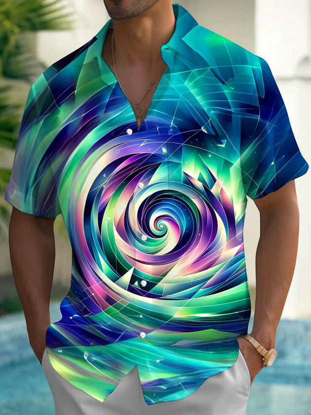 Men abstract print short sleeve shirt front view