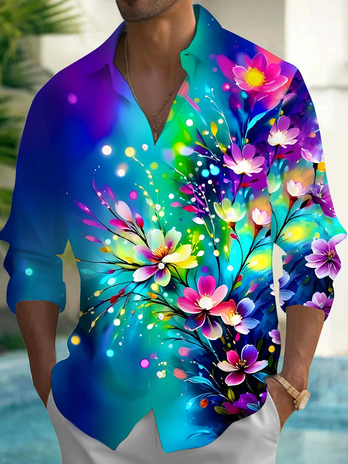 Floral Men's Pocket Long Sleeve Shirts