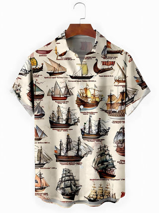 Men's Hawaiian print pocket short sleeve shirt front view tropical beach vacation