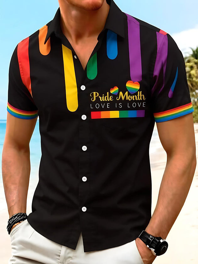 Pride Month Colorful Abstract Men's Pocket Short Sleeve Shirts