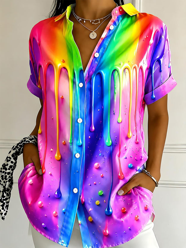 Colorful Dripping Paint Women's Short Sleeve Shirts