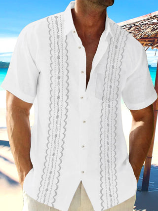 Men's botanical print half sleeve shirt side view