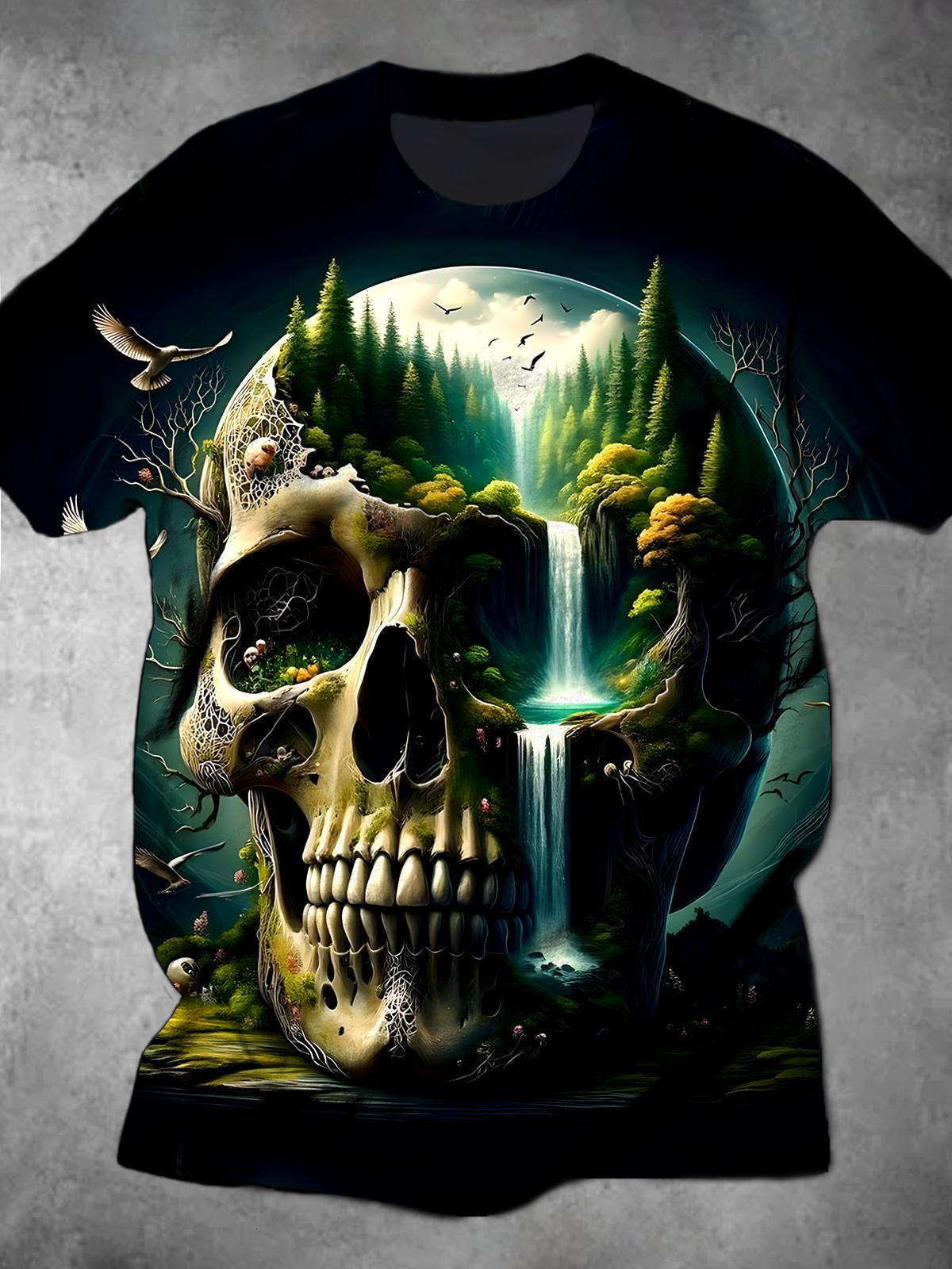 Skull Forest Round Neck Short Sleeve Men's T-shirt