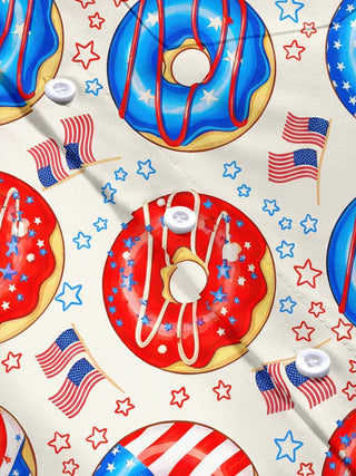 men's American flag donut print short sleeve shirt flat lay
