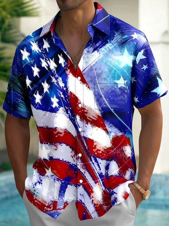 men's American flag print shirt front view Independence Day