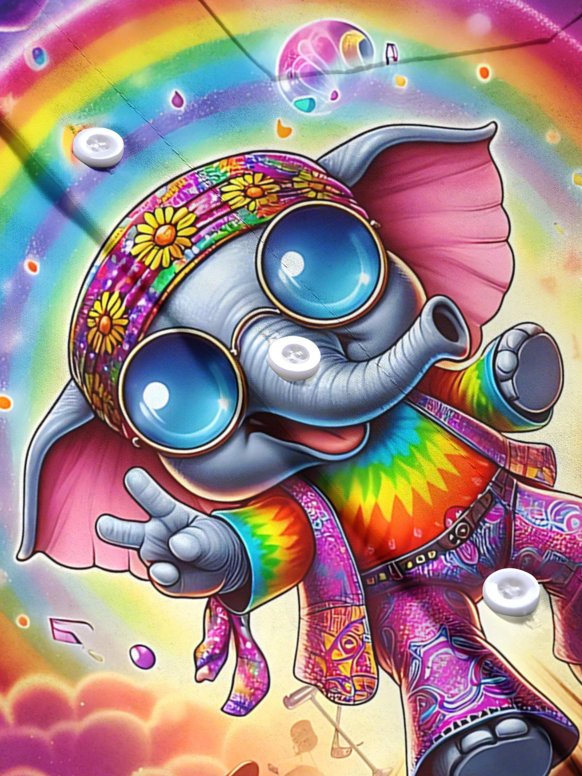 Funny Hippie Elephant Rainbow Print Men's Pocket Short Sleeve Shirts