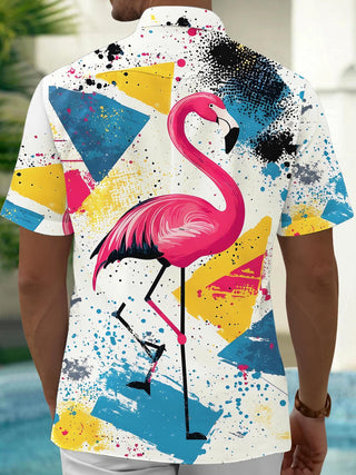 men's pink bird pattern shirt side view