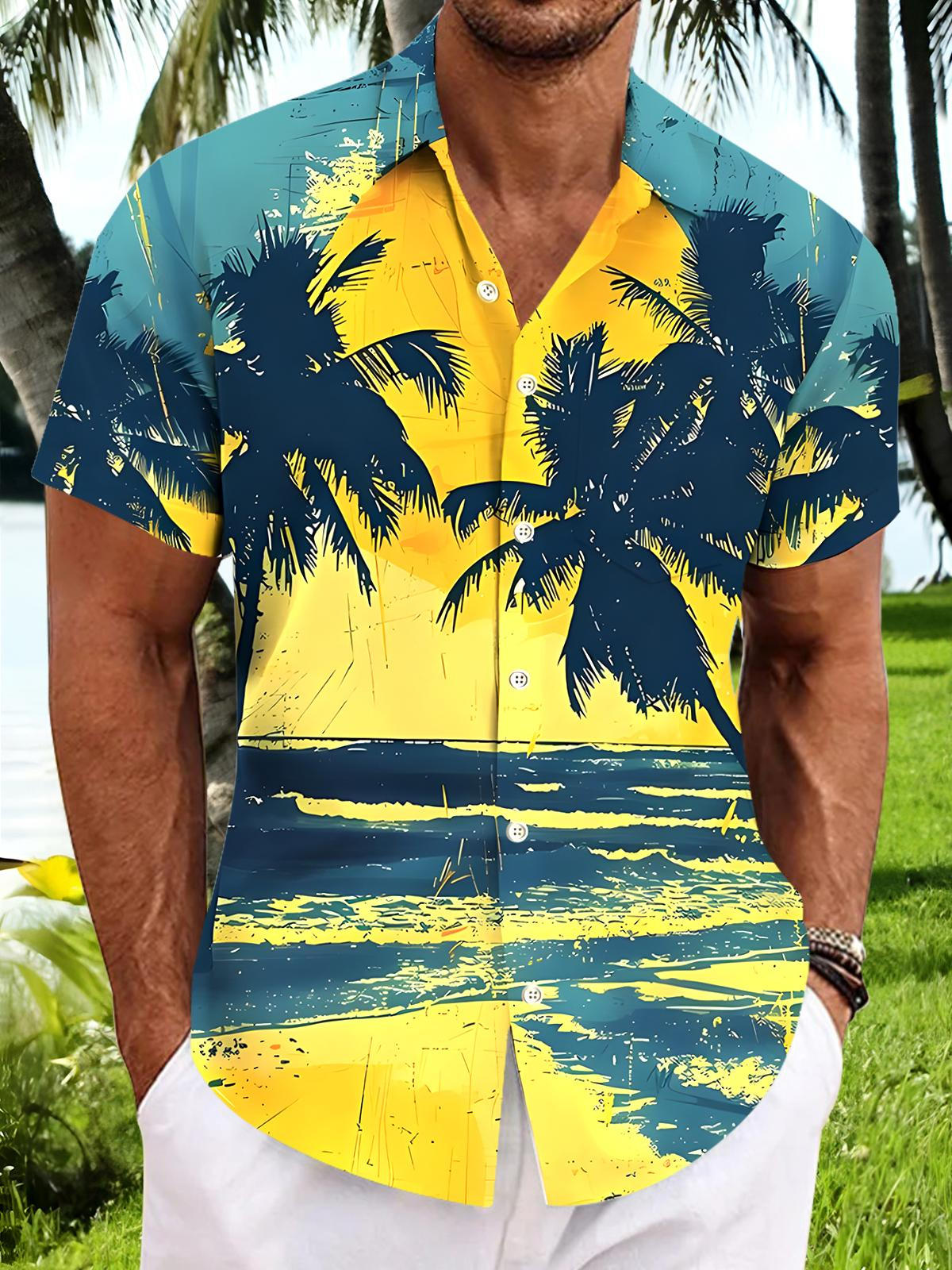 Hawaiian Coconut Tree Men's Pocket Short Sleeve Shirts