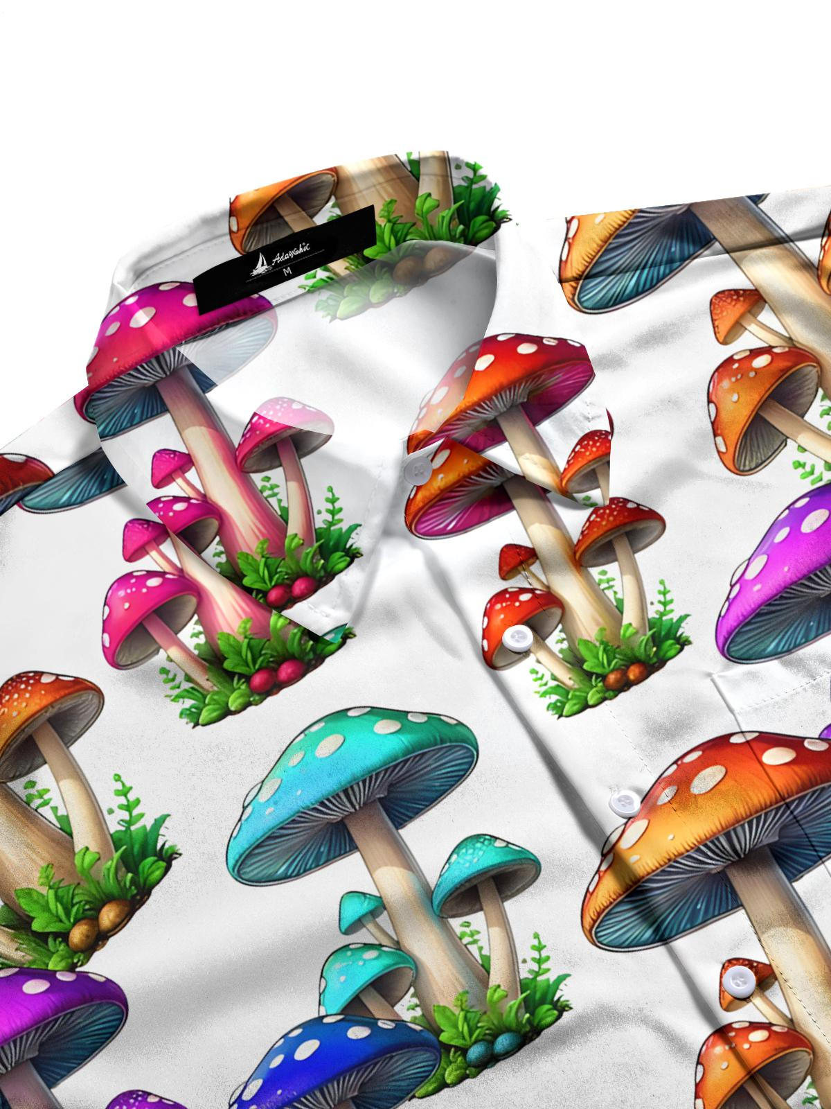 Mushroom Print Men's Pocket Short Sleeve Shirts